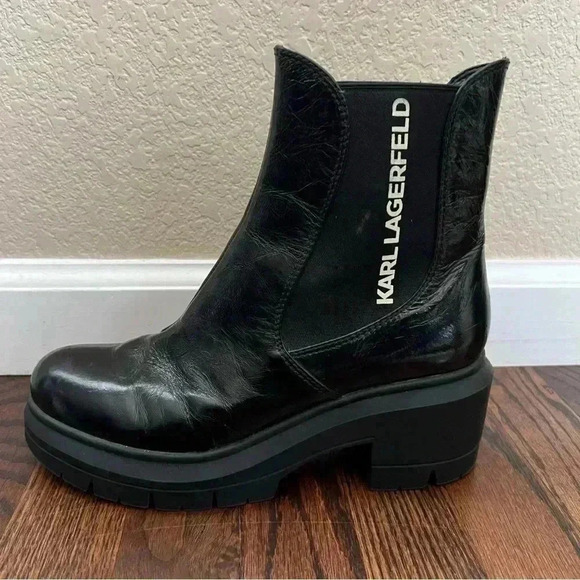 Karl Lagerfeld Women’s Bernadette Bootie Boots Patten Leather Chunky Heel Sz 8 M - Picture 3 of 16